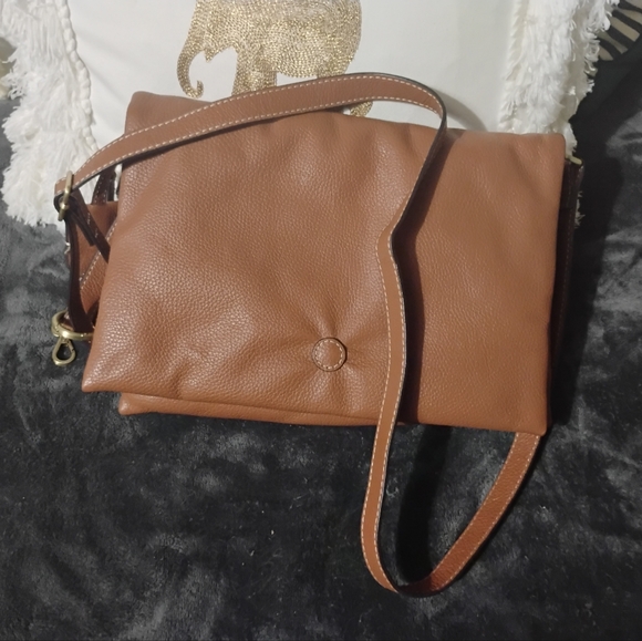 J Jill Do-It-All Crossbody Brown Padded Leather Foldover Purse - Picture 2 of 16